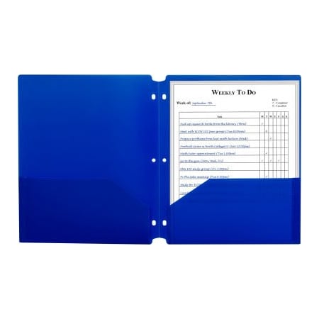 C-Line Products C-Line Two-Pocket Poly Portfolio Folder with 3-Hole Punch, Blue, 25/Set 33935-BX